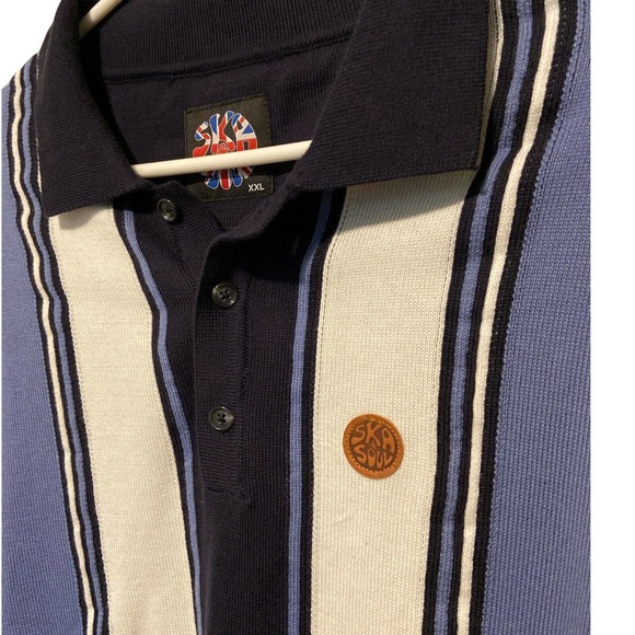 Ska and Soul Retro Polo Sweater Blue White Stripes XXL 2XL - Picture 2 of 6